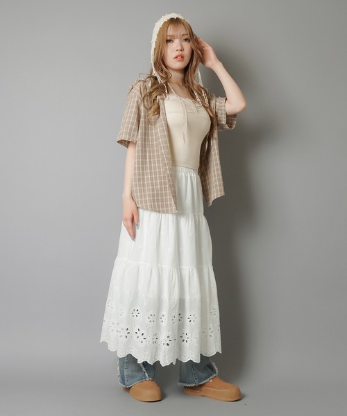 SPINNS（スピンズ）の「半袖チェックシャツパーカー（シャツ/ブラウス・レディース・ブラック/ベージュ/ネイビー・ONESIZE）」の19枚目の写真