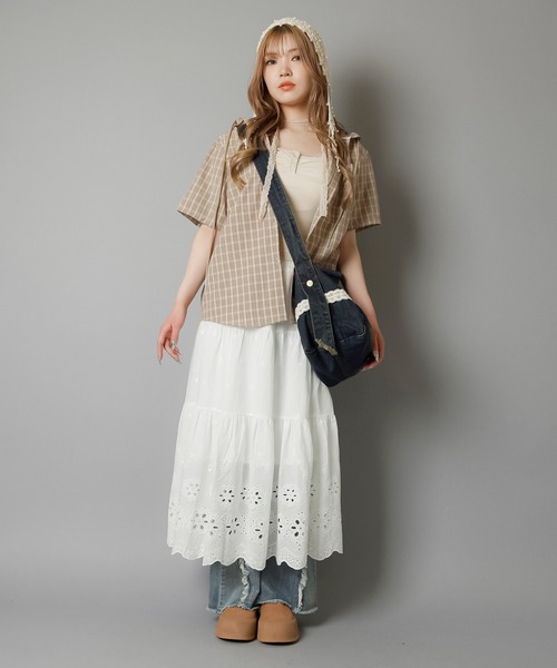 SPINNS（スピンズ）の「半袖チェックシャツパーカー（シャツ/ブラウス・レディース・ブラック/ベージュ/ネイビー・ONESIZE）」の16枚目の写真