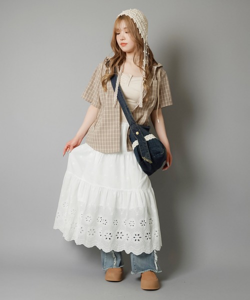 SPINNS（スピンズ）の「半袖チェックシャツパーカー（シャツ/ブラウス・レディース・ブラック/ベージュ/ネイビー・ONESIZE）」の17枚目の写真