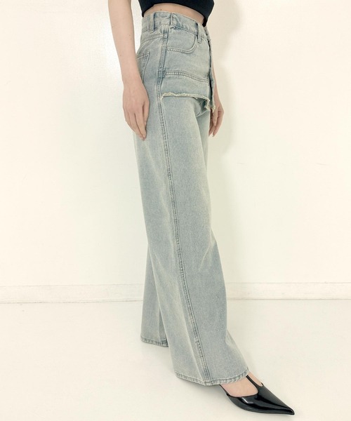 ANAP（アナップ）の「レイヤード風 デニム ワイド パンツ（デニムパンツ・レディース・ライトブルー・SMALL/MEDIUM）」の3枚目の写真