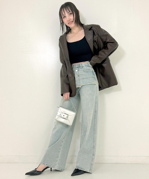 ANAP（アナップ）の「レイヤード風 デニム ワイド パンツ（デニムパンツ・レディース・ライトブルー・SMALL/MEDIUM）」の11枚目の写真