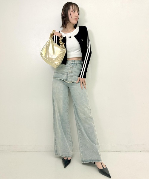 ANAP（アナップ）の「レイヤード風 デニム ワイド パンツ（デニムパンツ・レディース・ライトブルー・SMALL/MEDIUM）」の10枚目の写真