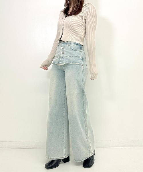 ANAP（アナップ）の「レイヤード風 デニム ワイド パンツ（デニムパンツ・レディース・ライトブルー・SMALL/MEDIUM）」の12枚目の写真