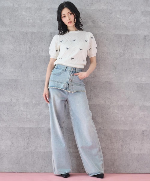 ANAP（アナップ）の「レイヤード風 デニム ワイド パンツ（デニムパンツ・レディース・ライトブルー・SMALL/MEDIUM）」の14枚目の写真