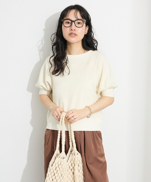 CRAFT STANDARD BOUTIQUE（クラフトスタンダードブティック）の「TC裏毛ボリュームハーフスリーブプルオーバー（スウェット・レディース・アイボリー/ブラック/ベージュ・FREE）」の4枚目の写真