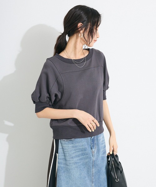 CRAFT STANDARD BOUTIQUE（クラフトスタンダードブティック）の「TC裏毛ボリュームハーフスリーブプルオーバー（スウェット・レディース・アイボリー/ブラック/ベージュ・FREE）」の10枚目の写真