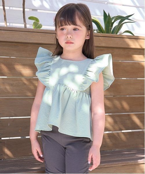 Lycee mine（リセマイン）の「【セットアップ可能】フリルペプラムブラウス（シャツ/ブラウス・キッズ・ライトブルー/ネイビー/レモンイエロー/ミント・120cm/100cm/130cm/150cm/140cm/110cm）」の2枚目の写真