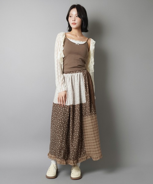 ⭐︎美品　popelin スカート付ロンパース ロングスカート/つぎはぎフラワー/NEO森ガール（スカート