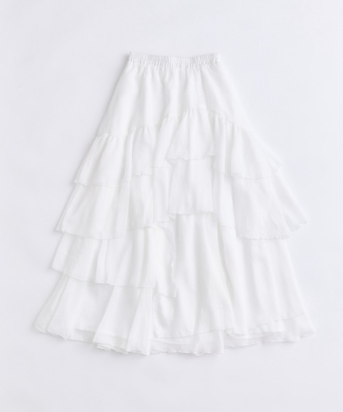 OLIVE des OLIVE（オリーブデオリーブ）の「【360度可愛い】ランダムアシメフリルロングスカート（スカート・レディース・オフホワイト/チャコールグレー・FREE）」の5枚目の写真