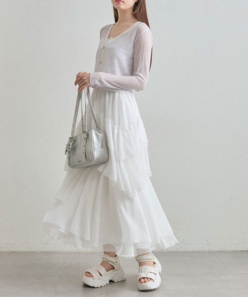 OLIVE des OLIVE（オリーブデオリーブ）の「【360度可愛い】ランダムアシメフリルロングスカート（スカート・レディース・オフホワイト/チャコールグレー・FREE）」の7枚目の写真