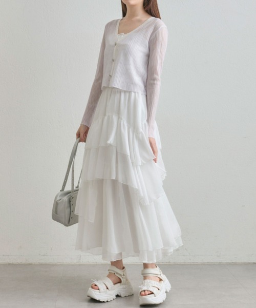 OLIVE des OLIVE（オリーブデオリーブ）の「【360度可愛い】ランダムアシメフリルロングスカート（スカート・レディース・オフホワイト/チャコールグレー・FREE）」の6枚目の写真