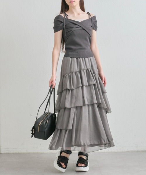 OLIVE des OLIVE（オリーブデオリーブ）の「【360度可愛い】ランダムアシメフリルロングスカート（スカート・レディース・オフホワイト/チャコールグレー・FREE）」の21枚目の写真