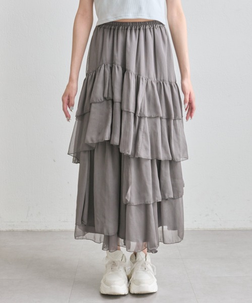 OLIVE des OLIVE（オリーブデオリーブ）の「【360度可愛い】ランダムアシメフリルロングスカート（スカート・レディース・オフホワイト/チャコールグレー・FREE）」の20枚目の写真