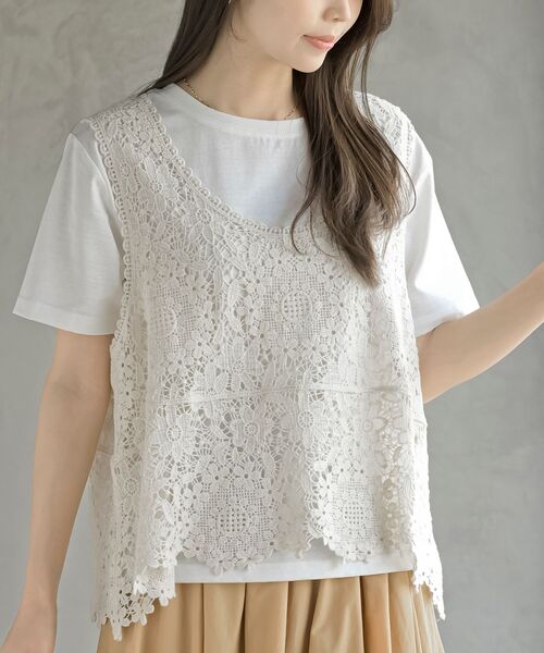 rps(アールピーエス)の「TシャツSETカギ針ビスチェアンサンブル(アンサンブル・レディース・アイボリー/ホワイト系その他4/ホワイト系その他5・フリー)」の3枚目の写真