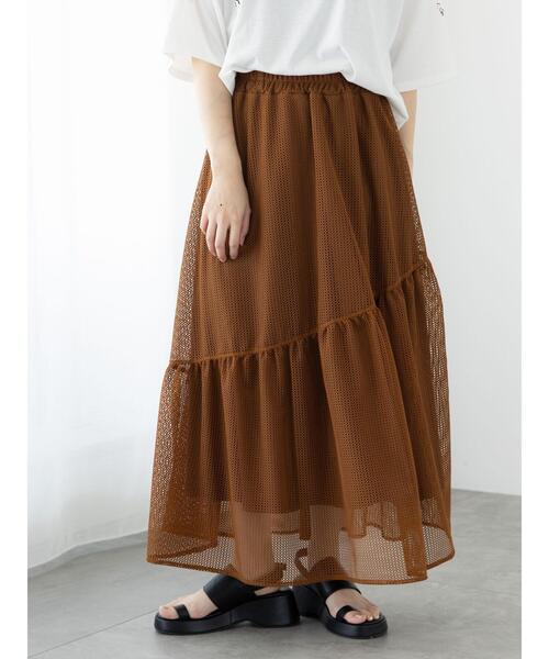 Te chichi TERRASSE（テチチテラス）の「メッシュアシメティアードスカート《2025summer catalog item》（スカート・レディース・ブラック/オフホワイト/ブラウン・F）」の12枚目の写真