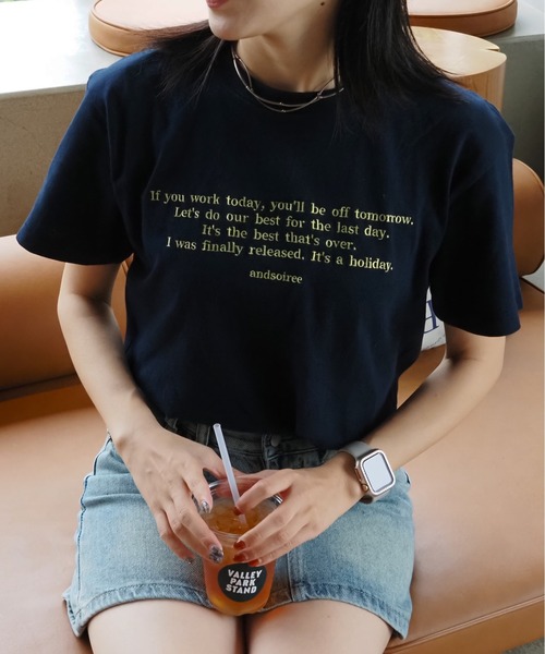 ＆soiree（アンドソワレ）の「【＆soiree】フロント刺_Tシャツ(CP)（Tシャツ/カットソー・レディース・ネイビー/ホワイト/ピンク/ブラウン/スミクロ/ベージュ・FREE）」の12枚目の写真