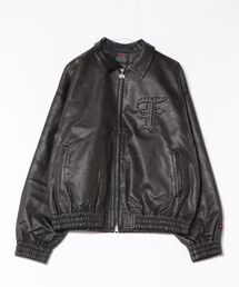 【FUBU】Faux Leather Studs Patch Jacket/フブ/フェイクレザー/ジャケット