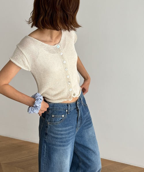 CANAL JEAN(キャナルジーン)の「El mar 半袖サマーニットカーディガン(カーディガン/ボレロ・レディース・カーキ/ブラック/ベージュ・ONE SIZE)」の4枚目の写真