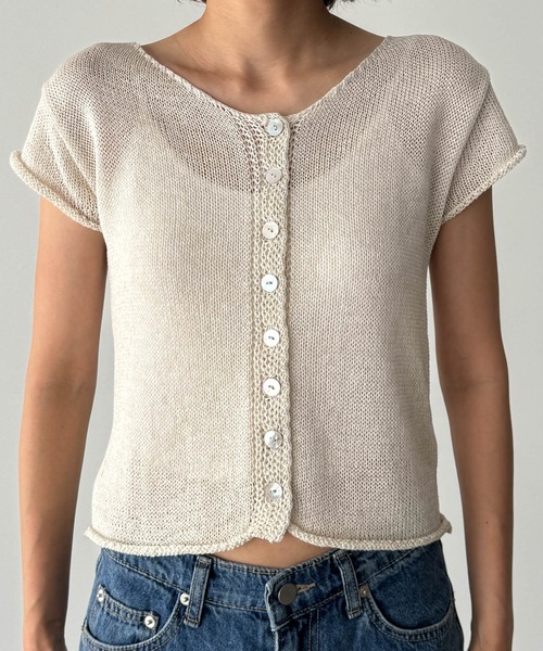 CANAL JEAN(キャナルジーン)の「El mar 半袖サマーニットカーディガン(カーディガン/ボレロ・レディース・カーキ/ブラック/ベージュ・ONE SIZE)」の13枚目の写真