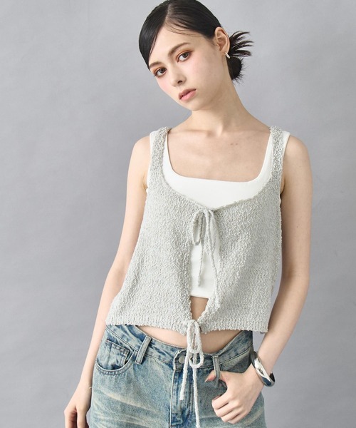 ANAP(アナップ)の「2WAY リボン ニット キャミソール ビスチェ(キャミソール・レディース・ラベンダー/ライトグレー/ホワイト・FREE)」の5枚目の写真