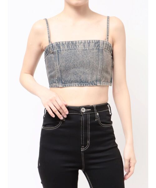 GYDA（ジェイダ）の「BACKレースUP Corsetデニムビスチェ（キャミソール・レディース・インディゴブルー/ライトブルー・FREE）」の3枚目の写真
