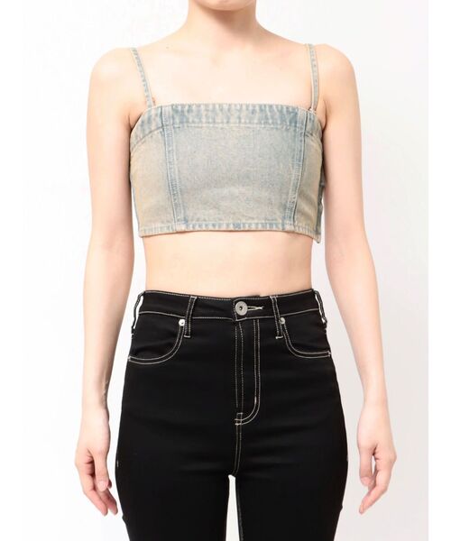 GYDA（ジェイダ）の「BACKレースUP Corsetデニムビスチェ（キャミソール・レディース・インディゴブルー/ライトブルー・FREE）」の4枚目の写真