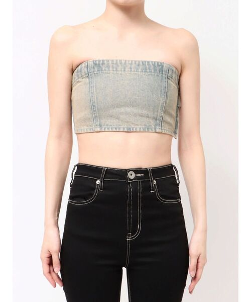 デニム ストラップレス ビスチェ DENIM STRAPLESS TOP-デニムストラップレストップ-HYKE（ハイク