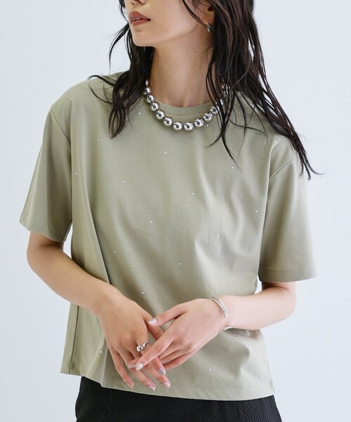 GALLEST(ギャレスト)の「ドットスタッズTシャツ(Tシャツ/カットソー・レディース・ブラック/オリーブ/ホワイト・38)」の1枚目の写真