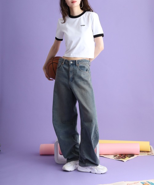 NERDY（ノルディ）の「ブレンク ロゴ  クロップド 半袖 Tシャツ（Tシャツ/カットソー・レディース・ピンク/ブルー/ブラック/パープル・S/SS/M）」の14枚目の写真