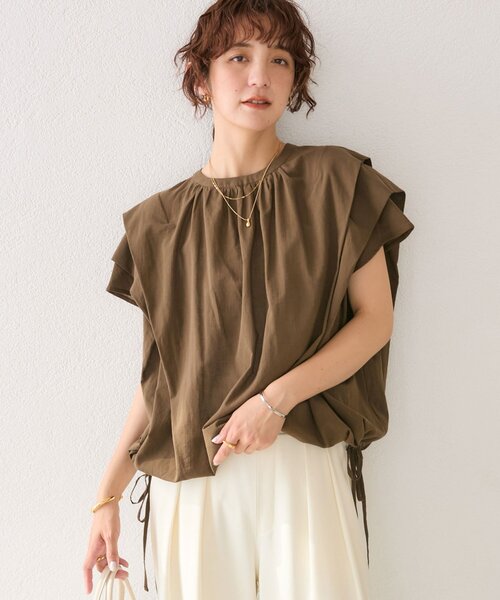 RIVE DROITE（リヴドロワ）の「【二の腕カバー】タックスリーブドロストブラウス（シャツ/ブラウス・レディース・ブラック/ブラウン/オフホワイト・FREE）」の3枚目の写真