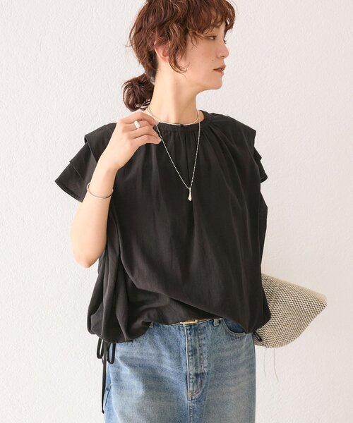 RIVE DROITE（リヴドロワ）の「【二の腕カバー】タックスリーブドロストブラウス（シャツ/ブラウス・レディース・ブラック/ブラウン/オフホワイト・FREE）」の2枚目の写真