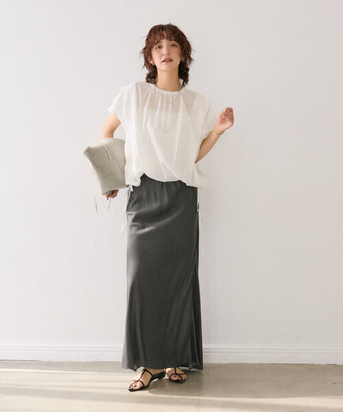 RIVE DROITE（リヴドロワ）の「【二の腕カバー】タックスリーブドロストブラウス（シャツ/ブラウス・レディース・ブラック/ブラウン/オフホワイト・FREE）」の7枚目の写真