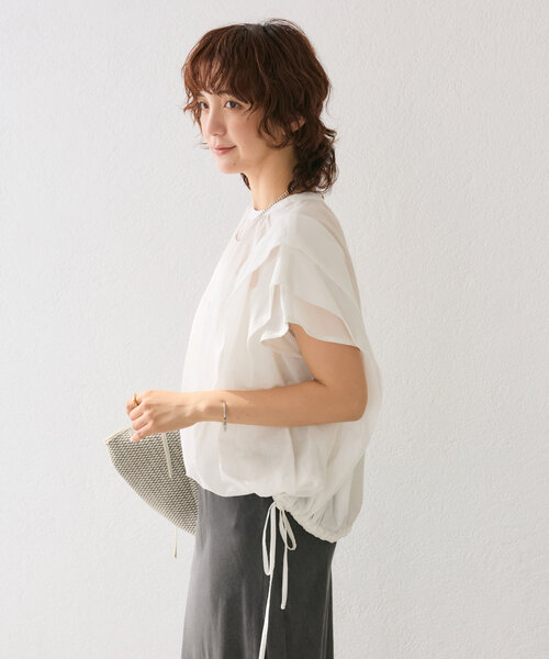 RIVE DROITE（リヴドロワ）の「【二の腕カバー】タックスリーブドロストブラウス（シャツ/ブラウス・レディース・ブラック/ブラウン/オフホワイト・FREE）」の5枚目の写真