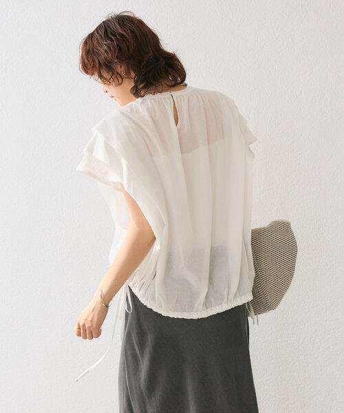 RIVE DROITE（リヴドロワ）の「【二の腕カバー】タックスリーブドロストブラウス（シャツ/ブラウス・レディース・ブラック/ブラウン/オフホワイト・FREE）」の6枚目の写真