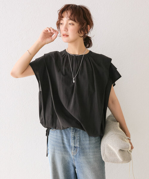 RIVE DROITE（リヴドロワ）の「【二の腕カバー】タックスリーブドロストブラウス（シャツ/ブラウス・レディース・ブラック/ブラウン/オフホワイト・FREE）」の9枚目の写真