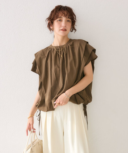RIVE DROITE（リヴドロワ）の「【二の腕カバー】タックスリーブドロストブラウス（シャツ/ブラウス・レディース・ブラック/ブラウン/オフホワイト・FREE）」の14枚目の写真
