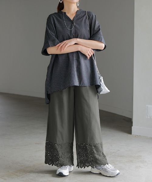 HUG.U(ハグユー)の「裾レースコットンワイドパンツ(その他パンツ・レディース・ダークグレー/コーラル/ブラック/ホワイト/ベージュ・レギュラー丈/トール丈)」の16枚目の写真
