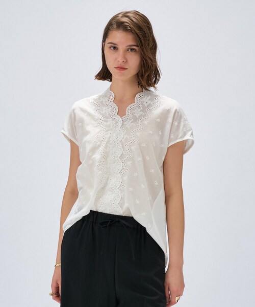 売れ筋商品|||ボス Tシャツ レディース トップス FESKIES - Top - open white セール】【マシンウォッシュ】レースドッキングトップス（T