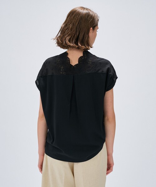 cloenc / クロエンス 【マシンウォッシュ】レーススリーブTシャツ マシンウォッシュ】レースドッキングトップス（カットソー