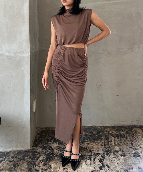 【新品】JUN&ROPE'メッシュモックネック　スカートセットアップ　ホワイト ADAM ET ROPÉ FEMME(アダム エ ロペ ファム) / 【セットアップ
