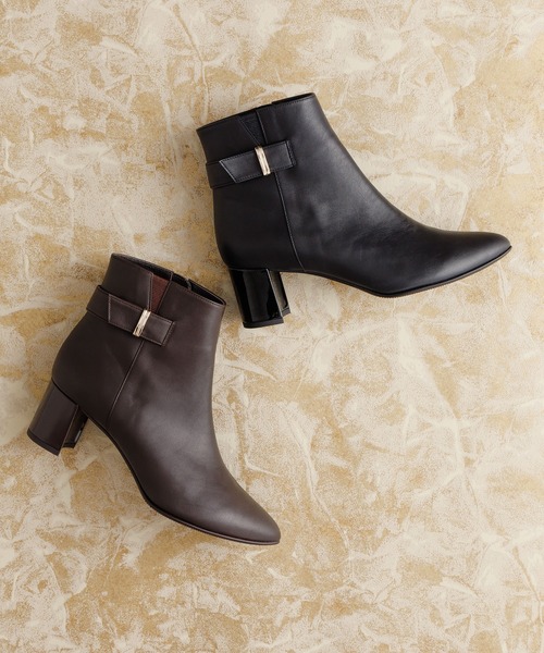 セール】【卑弥呼】【撥水】5.5cmヒールベルトパーツデザインブーツ