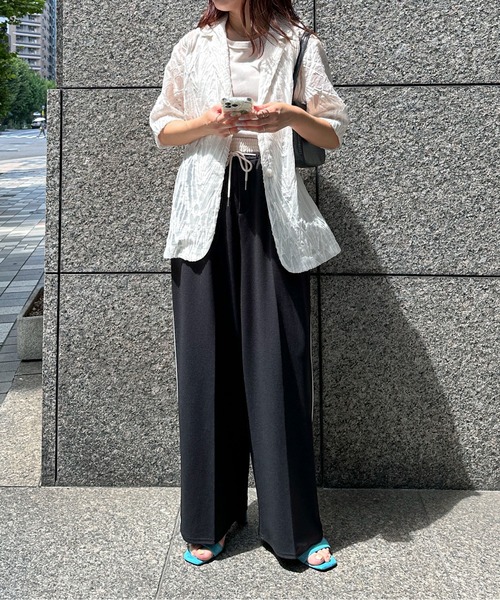 PILIT（ピリット）の「シアー5分袖ジャケット（テーラードジャケット・レディース・アイボリー/ブラック・MEDIUM）」の22枚目の写真