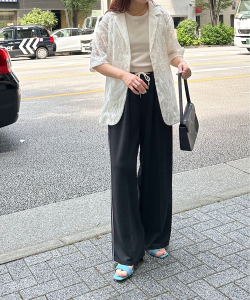 PILIT（ピリット）の「シアー5分袖ジャケット（テーラードジャケット・レディース・アイボリー/ブラック・MEDIUM）」の5枚目の写真