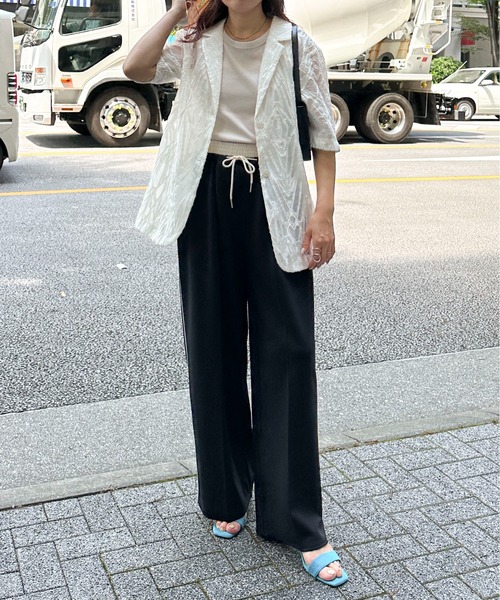 PILIT（ピリット）の「シアー5分袖ジャケット（テーラードジャケット・レディース・アイボリー/ブラック・MEDIUM）」の6枚目の写真