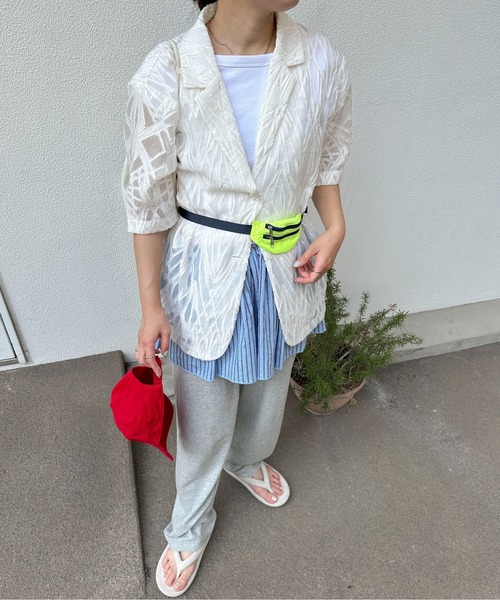 PILIT（ピリット）の「シアー5分袖ジャケット（テーラードジャケット・レディース・アイボリー/ブラック・MEDIUM）」の19枚目の写真