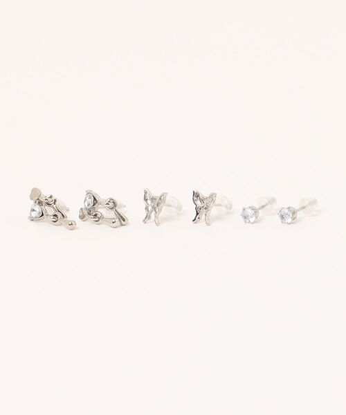 MASHIRO（マシロ）の「【MASHIRO】Y2Kモチーフピアス ドロップハートバタフライ６点セット（MA）（ピアス（両耳用）・レディース・シルバー・FREE）」の6枚目の写真