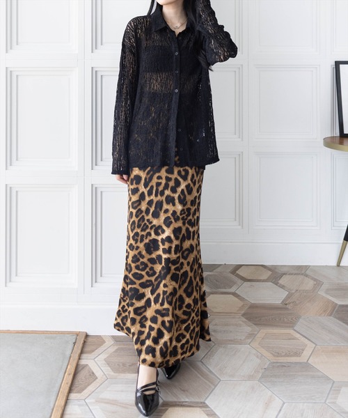 CLEAR BASIC（クリアベーシック）の「レオパード柄ロングスカート[アニマル柄 マーメイド 大人 カジュアル]（スカート・レディース・グレー/ベージュ・F）」の5枚目の写真