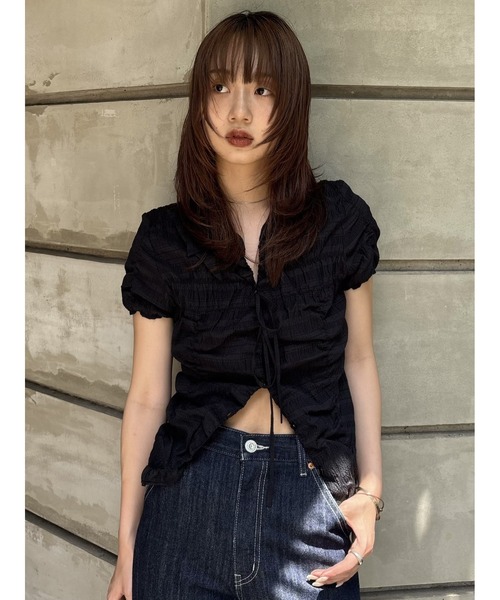 ●KHAKIPOINT● 25SS Ribbon Shirring T-shirt★送料/関税無料★ SHOGO SEKINE×MOGA コラボプリントT [Various MOGA print1