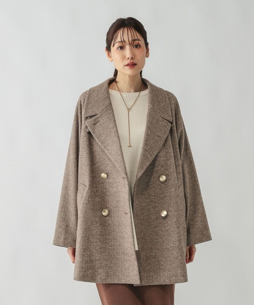 GLOBAL WORK 軽やかストレッチ2wayコートブラウンミニヘリンサイズM 軽やかストレッチ衿2WAYコート｜グローバルワークの通販｜&mall