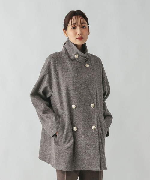 GLOBAL WORK（グローバルワーク）の「軽やかストレッチ襟2WAYミドルコート/499658（チェスターコート・レディース・チェック/グレー系4/ブラウン系7/ブラウン系8/ネイビー・SMALL/MEDIUM/LARGE）」の21枚目の写真